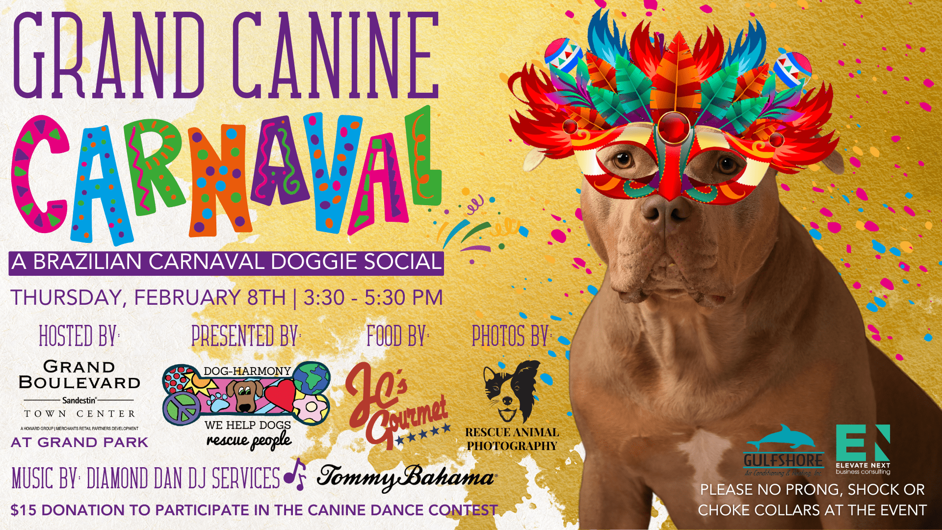 thumbnail image for grand canine carnaval doggie social at grand boulevard on February 8th from 3:30 - 5:30 pm at grand park