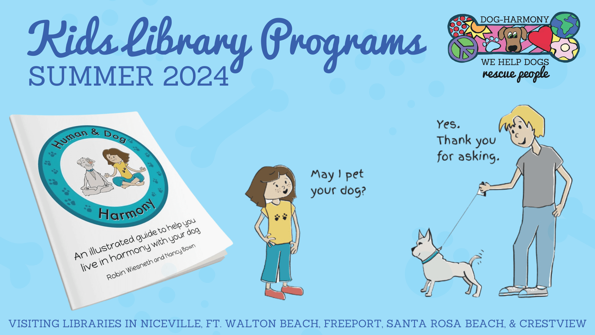 Upcoming Kids & Dog-Harmony Programs at local libraries during summer 2024